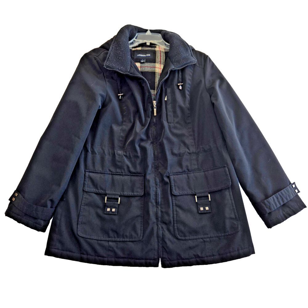 London Fog Mens Black Size Large Insulated Winter Coat Parka‎ Detachable Hood